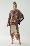Buy_Rajdeep Ranawat_Beige Silk Print Mixed Bloom Mandarin Collar Ramona Poncho Top  _Online_at_Aza_Fashions