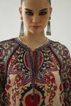 Shop_Rajdeep Ranawat_Beige Silk Print Mixed Bloom Mandarin Collar Ramona Poncho Top  _Online_at_Aza_Fashions