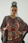 Rajdeep Ranawat_Beige Silk Print Mixed Bloom Mandarin Collar Ramona Poncho Top  _at_Aza_Fashions