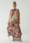 Buy_Rajdeep Ranawat_Beige Silk Print Gardenia Fleur Boat Kamini Long Top With Skirt  _at_Aza_Fashions