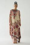 Rajdeep Ranawat_Beige Silk Print Gardenia Fleur Boat Kamini Long Top With Skirt  _Online_at_Aza_Fashions