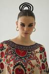 Rajdeep Ranawat_Beige Silk Print Gardenia Fleur Boat Kamini Long Top With Skirt  _at_Aza_Fashions