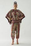 Buy_Rajdeep Ranawat_Beige Silk Print Mixed Bloom Mandarin Ramona Retro Blossom Poncho Top  _at_Aza_Fashions