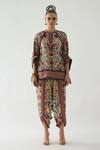 Rajdeep Ranawat_Beige Silk Print Mixed Bloom Mandarin Ramona Retro Blossom Poncho Top  _Online_at_Aza_Fashions