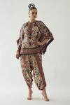 Buy_Rajdeep Ranawat_Beige Silk Print Mixed Bloom Mandarin Ramona Retro Blossom Poncho Top  _Online_at_Aza_Fashions