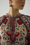 Rajdeep Ranawat_Beige Silk Print Mixed Bloom Mandarin Ramona Retro Blossom Poncho Top  _at_Aza_Fashions