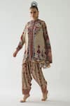 Shop_Rajdeep Ranawat_Beige Silk Print French Florid Band Collar Neck Nilofer Tunic  _Online_at_Aza_Fashions