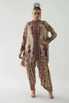 Rajdeep Ranawat_Beige Silk Print French Florid Band Collar Neck Nilofer Tunic  _at_Aza_Fashions