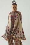 Buy_Rajdeep Ranawat_Beige Silk Print French Florid Band Collar Neck Nilofer Tunic  