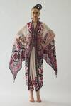 Buy_Rajdeep Ranawat_Red Silk Print Floral Garden V Chloe Fleur Front Open Cape With Belt  _at_Aza_Fashions