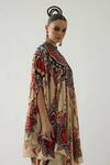 Buy_Rajdeep Ranawat_Red Silk Embroidery Bandeau Farah Blooming Garden Print Draped Circular Dress 