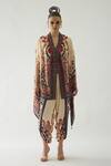 Shop_Rajdeep Ranawat_Red Silk Print Floral Garden V Chloe Gul Front Open Cape With Belt  _Online_at_Aza_Fashions