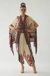 Buy_Rajdeep Ranawat_Red Silk Print Floral Garden V Chloe Bahar Front Open Cape With Belt  _at_Aza_Fashions