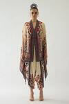 Rajdeep Ranawat_Red Silk Print Floral Garden V Chloe Bahar Front Open Cape With Belt  _Online_at_Aza_Fashions