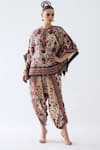 Buy_Rajdeep Ranawat_Beige Modal Satin Printed Floral Vine Sonth Dhoti Pant  _at_Aza_Fashions