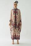 Rajdeep Ranawat_Maroon Modal Satin Printed Floral Surilee Draped Skirt  _Online_at_Aza_Fashions