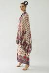 Buy_Rajdeep Ranawat_Maroon Modal Satin Printed Floral Surilee Draped Skirt  _Online_at_Aza_Fashions