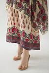 Rajdeep Ranawat_Maroon Modal Satin Printed Floral Surilee Draped Skirt  _at_Aza_Fashions