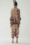 Shop_Rajdeep Ranawat_Maroon Modal Satin Printed Bloom Sonth Dhoti Pant  _at_Aza_Fashions
