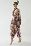 Shop_Rajdeep Ranawat_Maroon Modal Satin Printed Bloom Sonth Dhoti Pant  _Online_at_Aza_Fashions