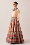 Buy_Rajdeep Ranawat_Orange Silk Dupion Printed Floral Batman Leela Skirt And Shirt Set _Online_at_Aza_Fashions