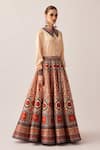 Shop_Rajdeep Ranawat_Orange Silk Dupion Printed Floral Batman Leela Skirt And Shirt Set _Online_at_Aza_Fashions