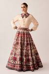 Buy_Rajdeep Ranawat_Maroon Silk Dupion Printed Floral Batman Leela Skirt And Shirt Set  _at_Aza_Fashions