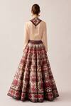 Shop_Rajdeep Ranawat_Maroon Silk Dupion Printed Floral Batman Leela Skirt And Shirt Set  _at_Aza_Fashions
