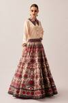 Buy_Rajdeep Ranawat_Maroon Silk Dupion Printed Floral Batman Leela Skirt And Shirt Set  