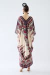 Shop_Rajdeep Ranawat_Maroon Silk V-neck Dalilah Floral Print Kaftan Tunic _at_Aza_Fashions