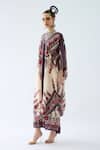 Buy_Rajdeep Ranawat_Maroon Silk V-neck Dalilah Floral Print Kaftan Tunic _Online_at_Aza_Fashions