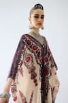 Rajdeep Ranawat_Maroon Silk V-neck Dalilah Floral Print Kaftan Tunic _at_Aza_Fashions