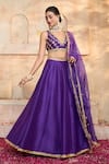 Buy_Preeti S Kapoor x AZA_Blue Blouse And Lehenga Dupion Embroidered Gota V Neck Set _at_Aza_Fashions