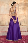 Buy_Preeti S Kapoor x AZA_Blue Blouse And Lehenga Dupion Embroidered Gota V Neck Set 