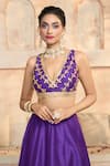 Preeti S Kapoor x AZA_Blue Blouse And Lehenga Dupion Embroidered Gota V Neck Set _Online