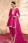 Buy_Preeti S Kapoor x AZA_Fuchsia Anarkali And Salwar Dupion Embroidered Gota Round Short Set _at_Aza_Fashions