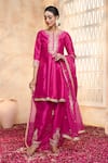 Buy_Preeti S Kapoor x AZA_Fuchsia Anarkali And Salwar Dupion Embroidered Gota Round Short Set _Online_at_Aza_Fashions