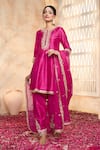 Shop_Preeti S Kapoor x AZA_Fuchsia Anarkali And Salwar Dupion Embroidered Gota Round Short Set _Online_at_Aza_Fashions