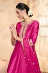 Preeti S Kapoor x AZA_Fuchsia Anarkali And Salwar Dupion Embroidered Gota Round Short Set _at_Aza_Fashions