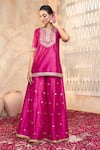 Preeti S Kapoor x AZA_Fuchsia Kurta And Sharara Dupion Embroidered Gota Round Floral Set _Online