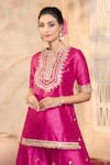 Buy_Preeti S Kapoor x AZA_Fuchsia Kurta And Sharara Dupion Embroidered Gota Round Floral Set _Online