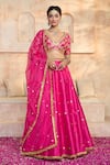 Buy_Preeti S Kapoor x AZA_Fuchsia Blouse And Lehenga Dupion Embroidered Gota V Neck Floral Sequin Set _at_Aza_Fashions