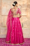 Preeti S Kapoor x AZA_Fuchsia Blouse And Lehenga Dupion Embroidered Gota V Neck Floral Sequin Set _Online_at_Aza_Fashions