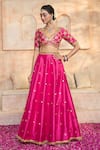 Buy_Preeti S Kapoor x AZA_Fuchsia Blouse And Lehenga Dupion Embroidered Gota V Neck Floral Sequin Set _Online_at_Aza_Fashions