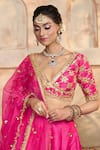 Shop_Preeti S Kapoor x AZA_Fuchsia Blouse And Lehenga Dupion Embroidered Gota V Neck Floral Sequin Set _Online_at_Aza_Fashions