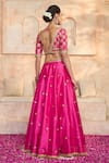 Preeti S Kapoor x AZA_Fuchsia Blouse And Lehenga Dupion Embroidered Gota V Neck Floral Sequin Set _at_Aza_Fashions