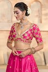 Buy_Preeti S Kapoor x AZA_Fuchsia Blouse And Lehenga Dupion Embroidered Gota V Neck Floral Sequin Set 