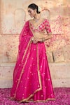 Preeti S Kapoor x AZA_Fuchsia Blouse And Lehenga Dupion Embroidered Gota V Neck Floral Sequin Set _Online