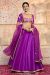 Buy_Preeti S Kapoor x AZA_Purple Blouse And Lehenga Dupion Embroidered Gota Square Set _at_Aza_Fashions