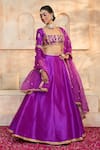 Buy_Preeti S Kapoor x AZA_Purple Blouse And Lehenga Dupion Embroidered Gota Square Set _Online_at_Aza_Fashions